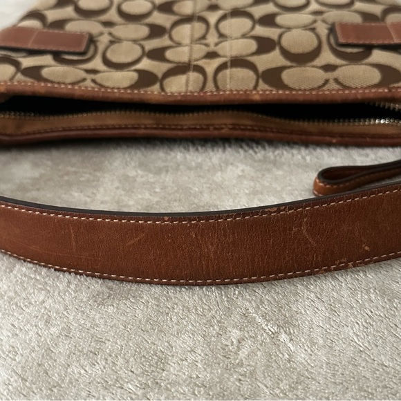 Coach Signature Soho Tan Brown Leather Canvas Slim Shoulder Bag Y2K - Picture 8 of 12